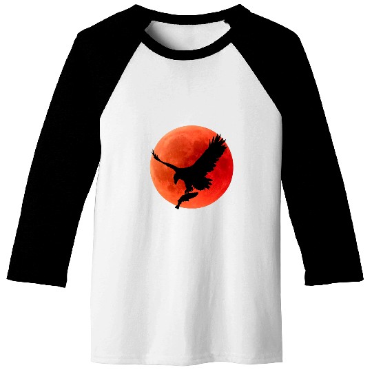 Fishing Fun Blood Moon Lunar Eclipse Eagle Fishing Silhouette Baseball Tees