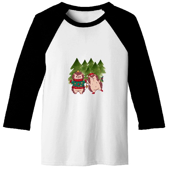 Hedgehog Pet Christmas Hedgehogs Fun Wood Baseball Tees