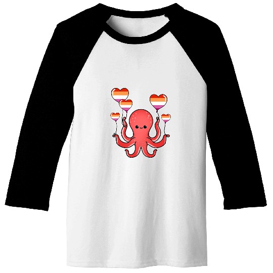 Octopus Pet Balloon Orange Pink Lesbian Baseball Tees