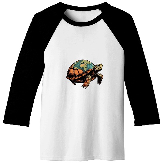 Turtle Pet Earth Map Baseball Tees