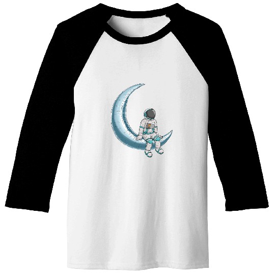 Astronaut Job Floats on Crescent Moon Silver Balloon Baseball Tees