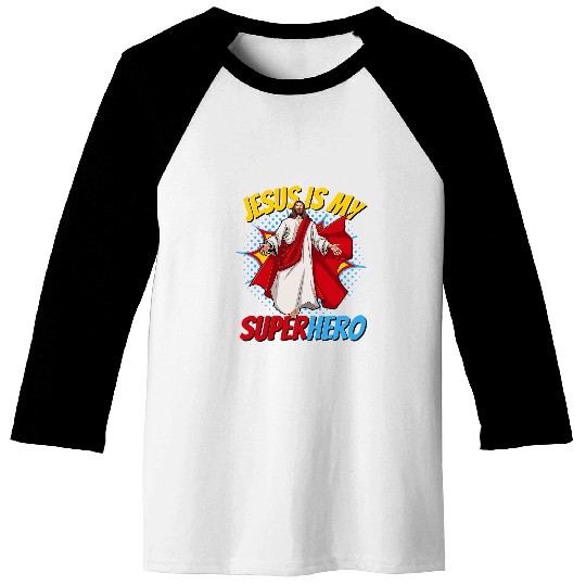 Book Fun Jesus Is My Superhero Powerful Christian Comic Book Hero 2 Baseball Tees