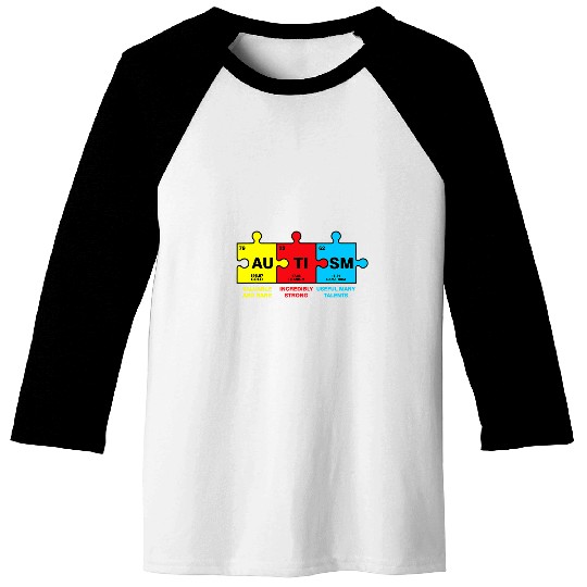 Autism Puzzle Elements Periodic Table Awareness ASD Men Women 2 Baseball Tees