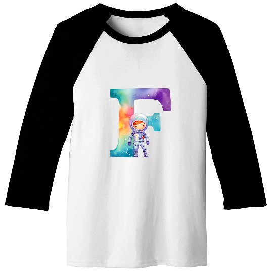 Space Astronaut Letter F Name Monogram Initial Galaxy Planet Baseball Tees