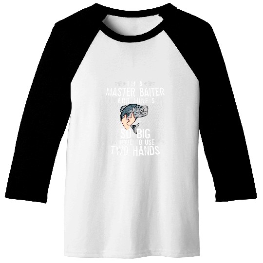 Fishing Fun Mens Master Baiter Funny Fishing Striped Bass for Men Baseball Tees