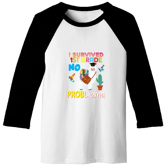 Llama Pet I Survived st Grade No Probllama Llama Graduate First Grad Baseball Tees