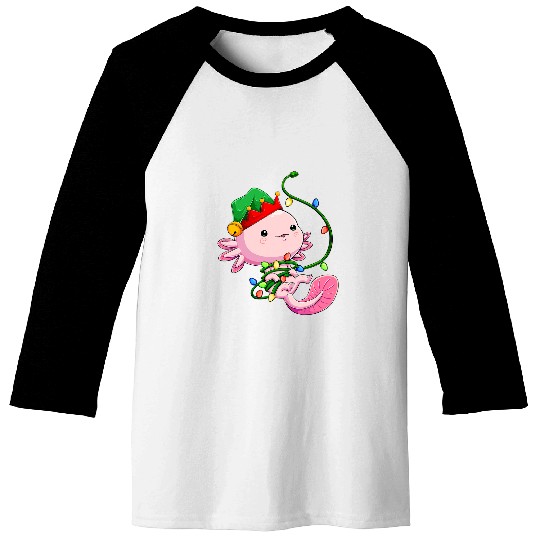 Axolotls Pet Elf Axolotls Christmas Tree Lights Lizard xmass Salamander Baseball Tees