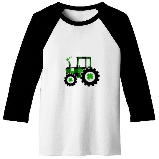 Tractor Fun driving St Patricks Day Flannel Green Plaid Baseball Tees