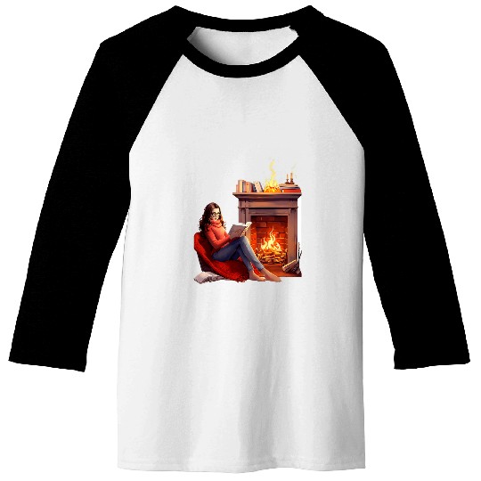 Book Fun In Fireplace Reader Bookworm Girls Women Baseball Tees