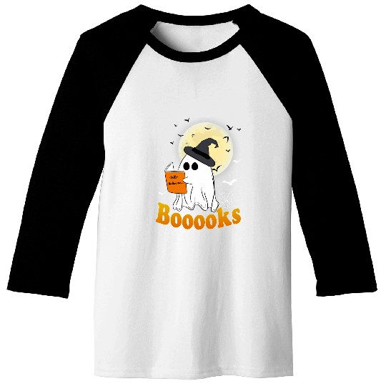 Book Fun halloween booooks ghosts boo read books teachers librarian Baseball Tees
