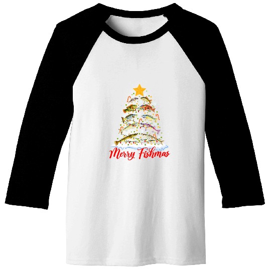 Fishing Fun Merry Fishmas Funny Christmas Tree Lights Fish Fishing Rod 460 Baseball Tees