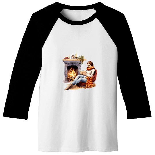 Book Fun In Fireplace Reader Bookworm Girls Women 1 6 Baseball Tees