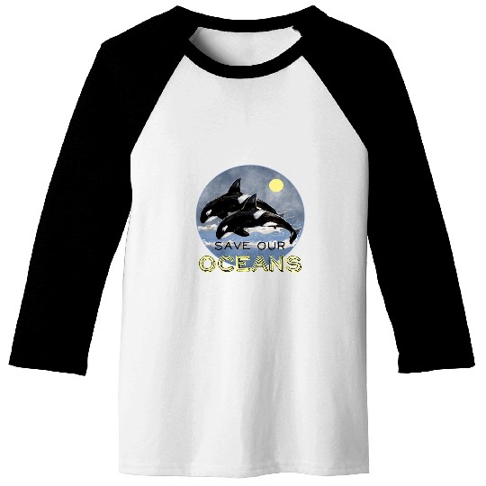 Whale Pet Save Our Oceans Orca Killer Whale Art Retro Style Climate Baseball Tees