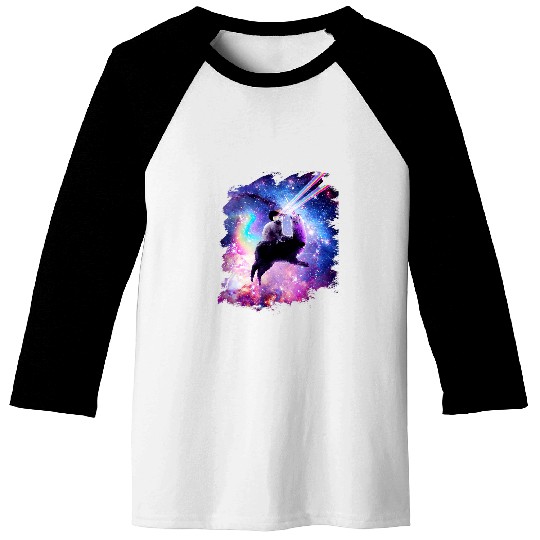 Llama Pet Laser Eyes Outer Space Cat Riding on Llama Unicorns 9 Baseball Tees