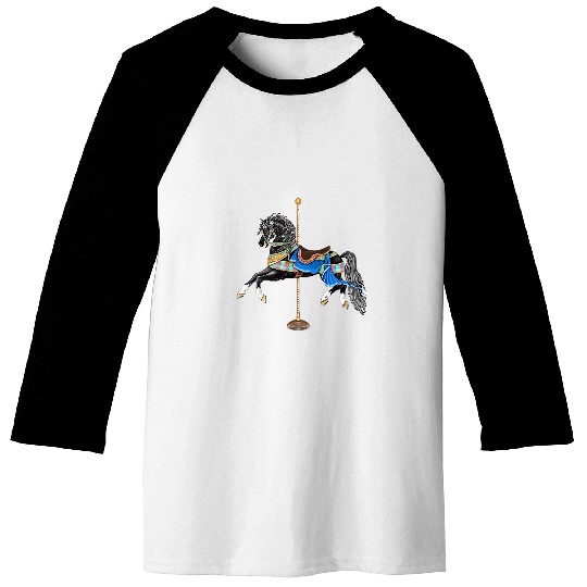 Horse Pet Black Stallion Carousel Horse 3 Baseball Tees