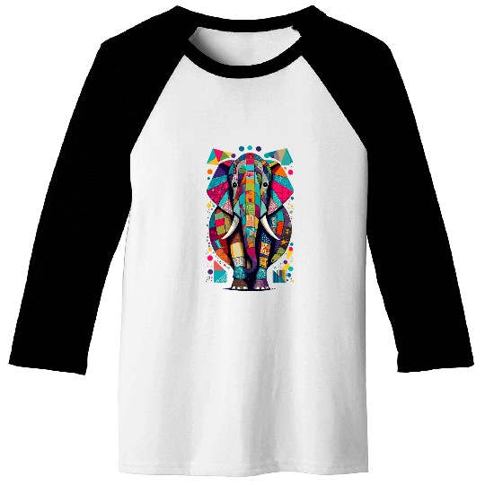 Elephant Pet Colorful Elephant Patchwork Art Design Baseball Tees