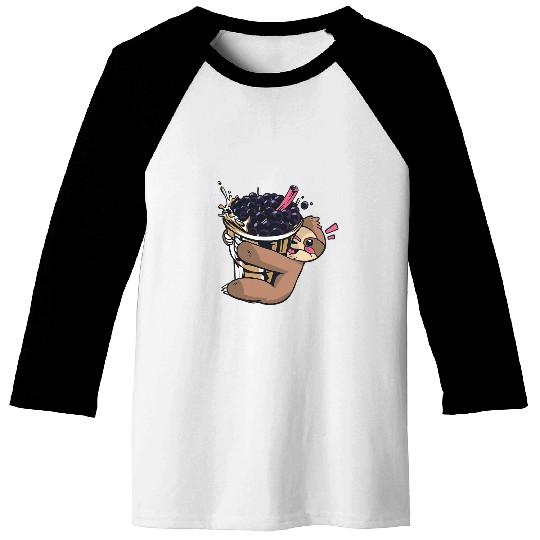 Sloth Pet Gift Cute Baby Sloth Hugging A Bubble Tea Boba Cup Baseball Tees