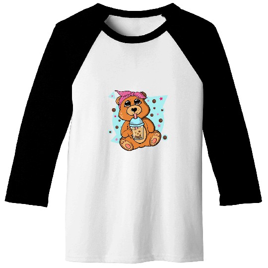 Bear Pet 90s Retro Anime Kawaii Boba Tapioka Beads Bubble Tea Bear Baseball Tees