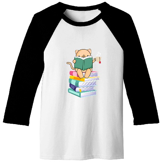 Book Fun Kitten Tea Cat Owners Kitty Lover Meow Book Baseball Tees
