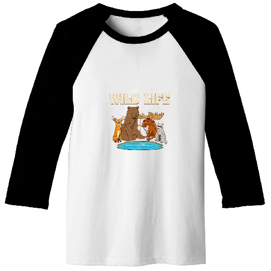 Bear Pet Fishing With Deer Raccoon Moose Bear Baseball Tees