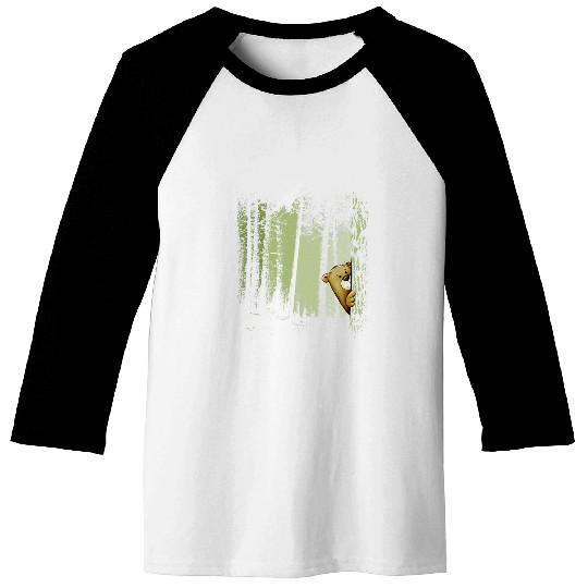 Bear Pet Funny Cute Cartoon Bear Hiding In Twilight Forest Outdoor Baseball Tees