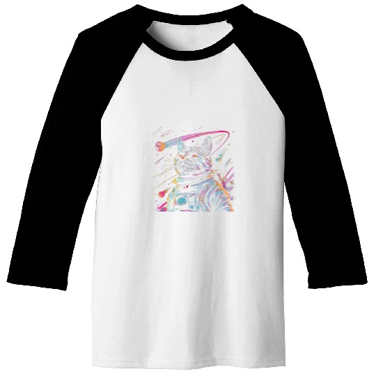 Tabby Space Cat Astronaut Kitty Color Space Design Baseball Tees