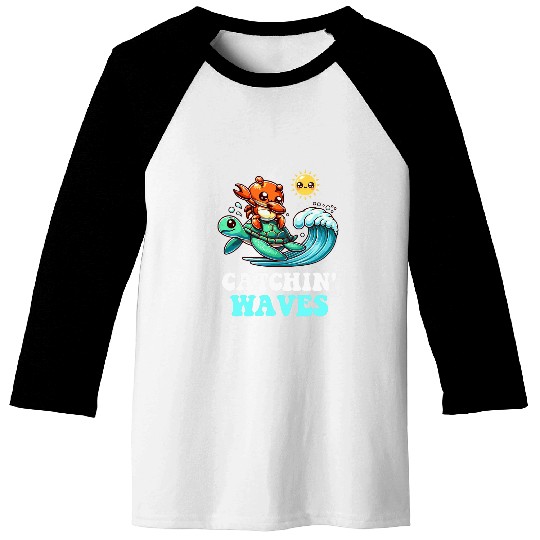 Turtle Pet Catchin Waves Dabbings Crab Riding Sea Turtle Surfing Beach Baseball Tees