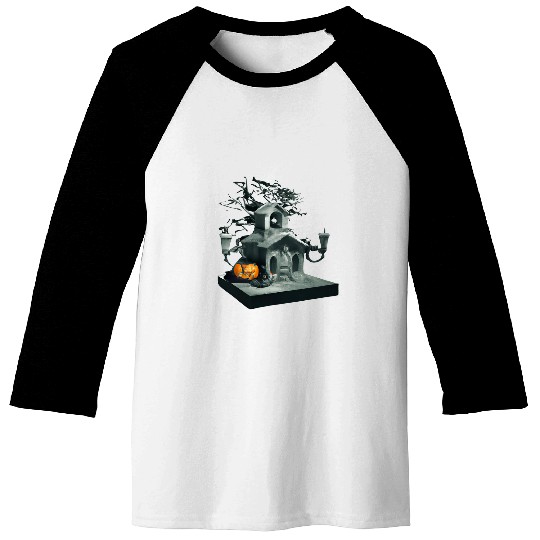 Halloween scary haunted house pumpkin spooky haunted house Baseball Tees