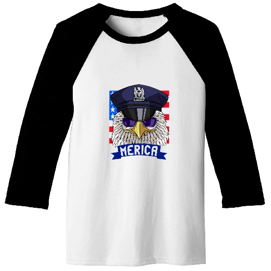 Police Job Funny Bald Eagle 4th Of July Patriotic Police Officer Baseball Tees