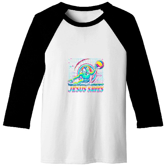 80s Vaporwave Jesus Saves Water Polo Baseball Tees