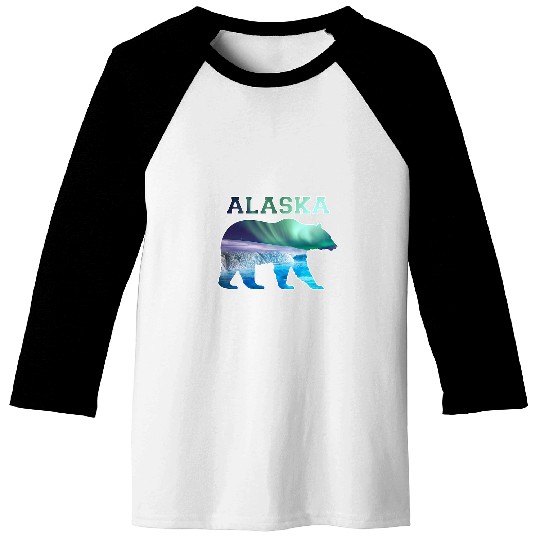 Alaskan Bear Northern Lights Aurora Borealis Nature Sky 1 Baseball Tees