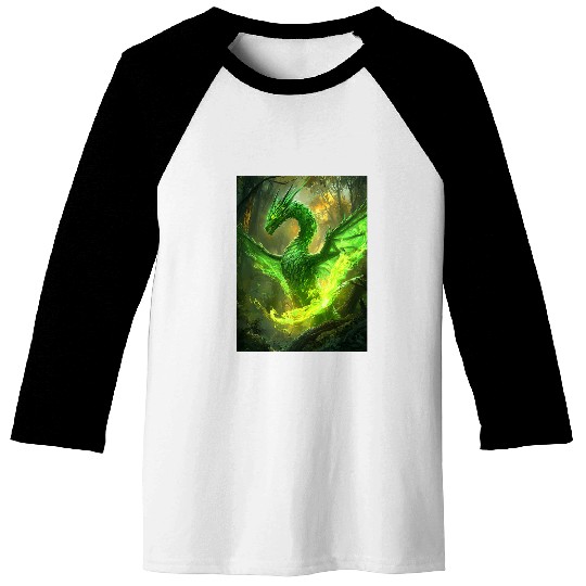 Dragon Pet Mystical Green Dragon in Enchanted Forest Baseball Tees