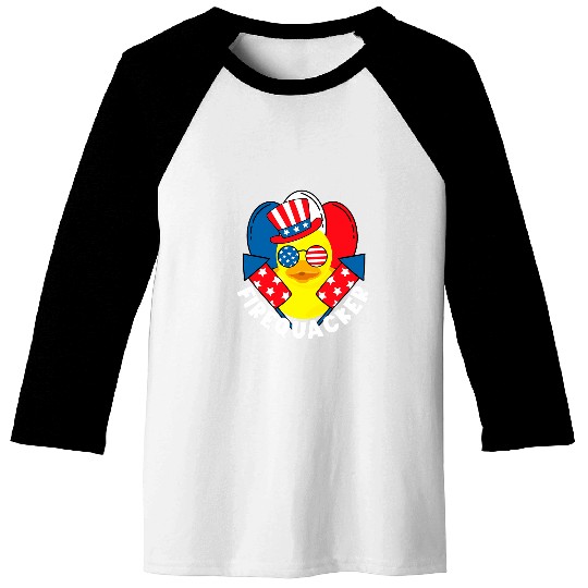 Duck Pet Firequacker Funny 4th of July Firecracker Kid Rubber Duck Baseball Tees