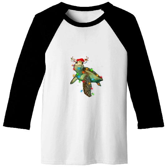 Turtle Pet christmas lights santa hat merry christmas 2 Baseball Tees