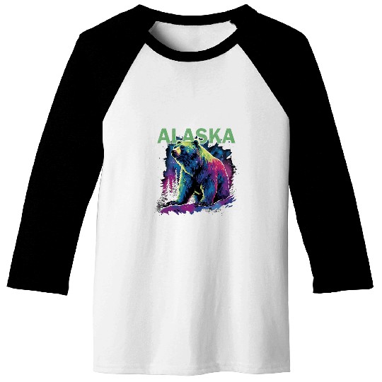 Alaska Northern Lights Grizzly Bear Alaskan Vacation Wildlif Baseball Tees