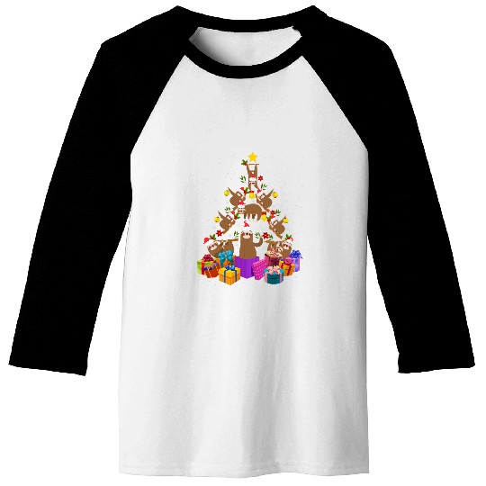 Sloth Pet christmas tree lights santa hat sloth xmas Baseball Tees