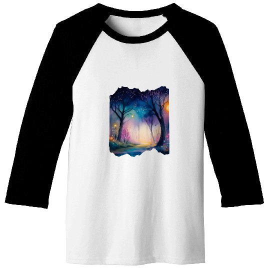 Boho Chic Floral Galaxy Enchanted Forest Night Sky Baseball Tees