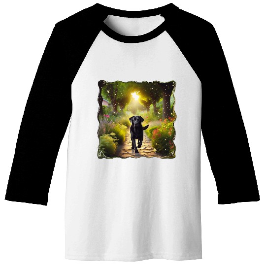 Beautiful Black Lab Dog Running Down a Garden Path Baseball Tees