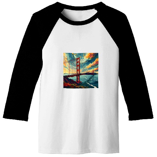 Golden Gate Bridge Sky Colorful Illustration Graphic Baseball Tees