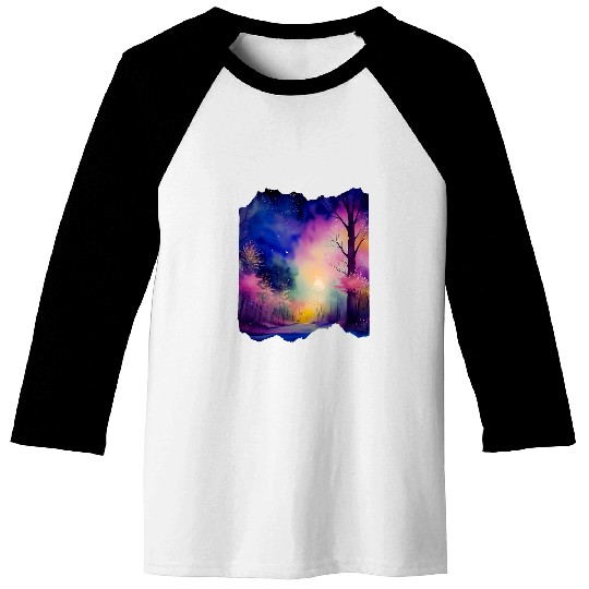 Boho Chic Enchanted Forest Rainbow Watercolor Sky 1 Baseball Tees