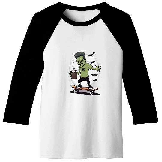 Halloween Frankensteins Monster Orange Skateboard Hot Cocoa Baseball Tees