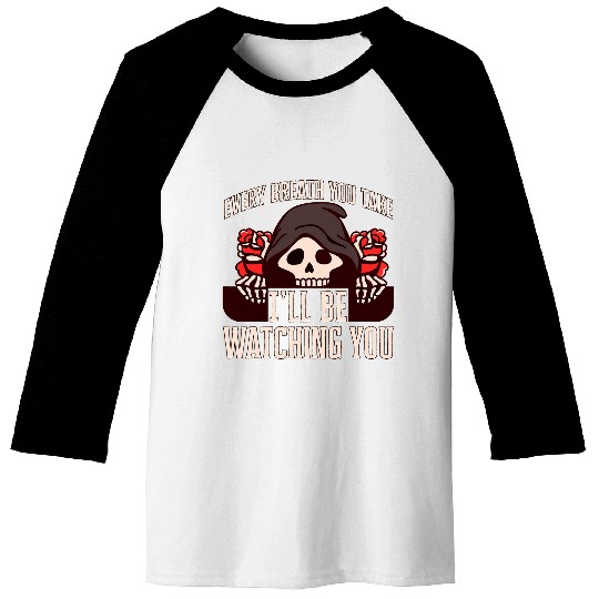 Funny Grim Reaper Goth Skull Macabre Occult Pagan Art Baseball Tees
