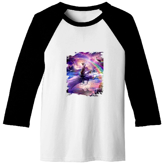 Dragon Pet Rainbow Space Cat On Dragon Baseball Tees
