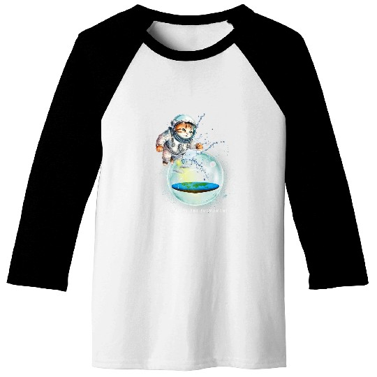 Funny Cat Exploring Firmament Flat Earth Astronaut Space Baseball Tees