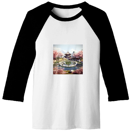 Circular Oasis Korean Serenity Amid Reflective Waters Baseball Tees
