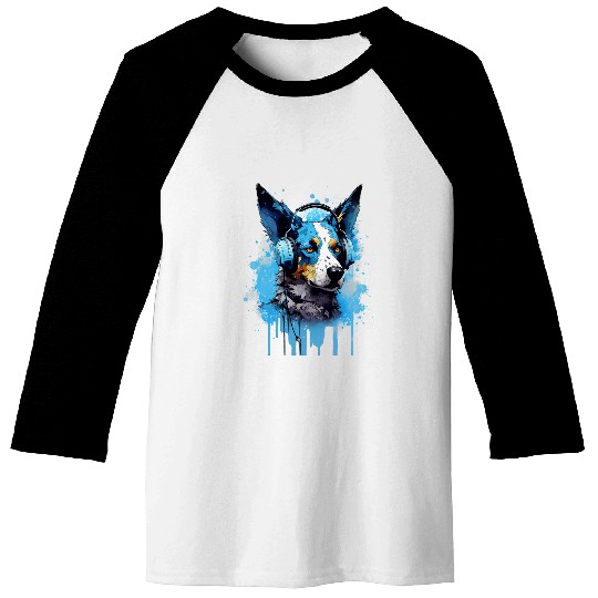Rave EDM Blue Heeler Dog Headphone Baseball Tees