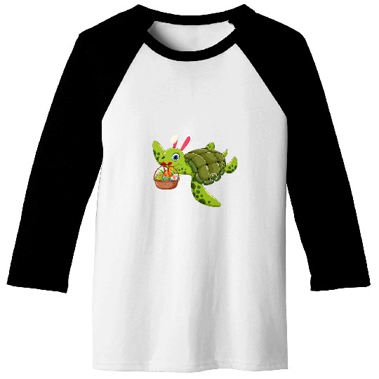 Turtle Pet Cute Bunny Turtle Hold Easter Eggs Basket Happy Easter Day Baseball Tees
