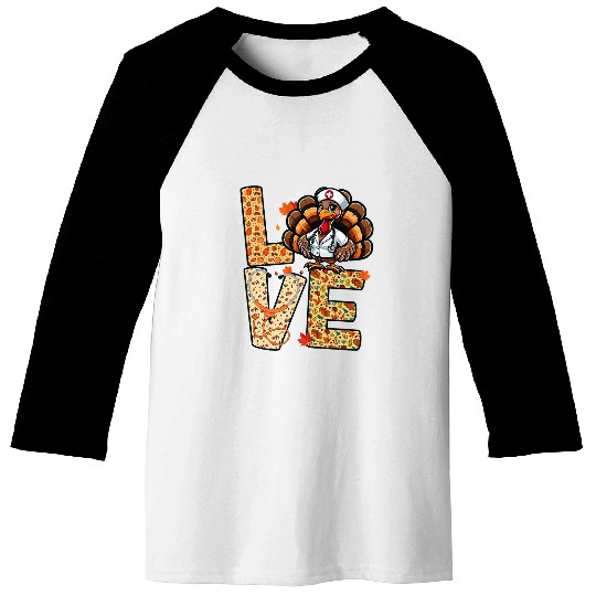 Grateful nurses Thanksgiving Autumn Love Turkey Graphic Baseball Tees