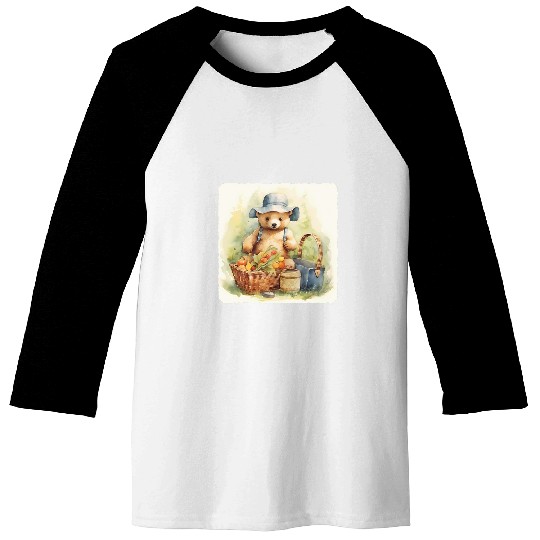 Bear Pet Bear With A Picnic Basket Bear Ready For Picnic With Basket 2 Baseball Tees