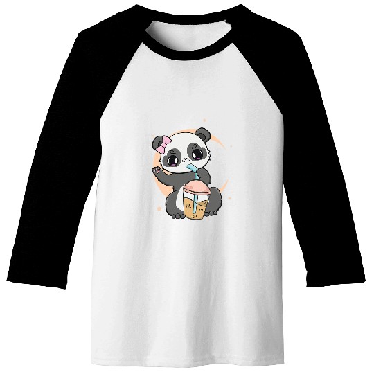 Panda Pet Strawberry Milk Tea Panda Drinking Boba Baseball Tees